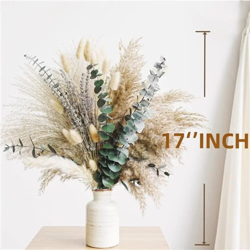 Green Pampas Grass Boho Bouquet – Exquisite Lavender and Eucalyptus Dried Flower